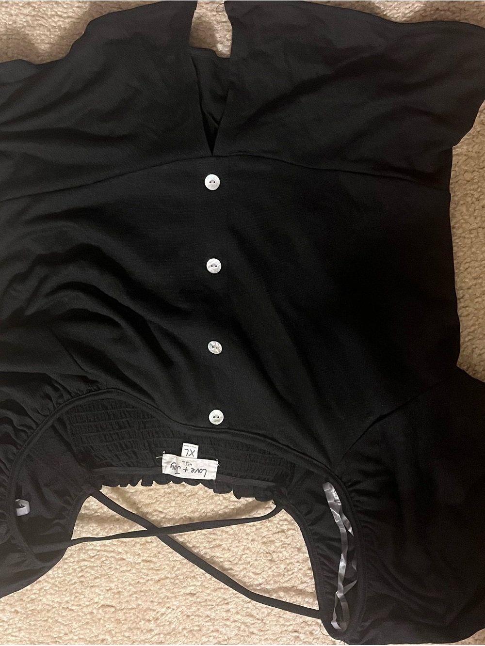 Black Button-Front Puff Sleeve Top